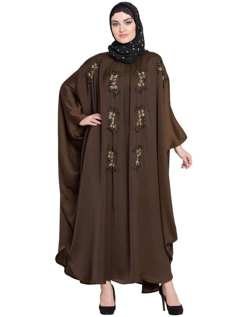 Muslimah Thread Embroidered Nida Kaftan Gold